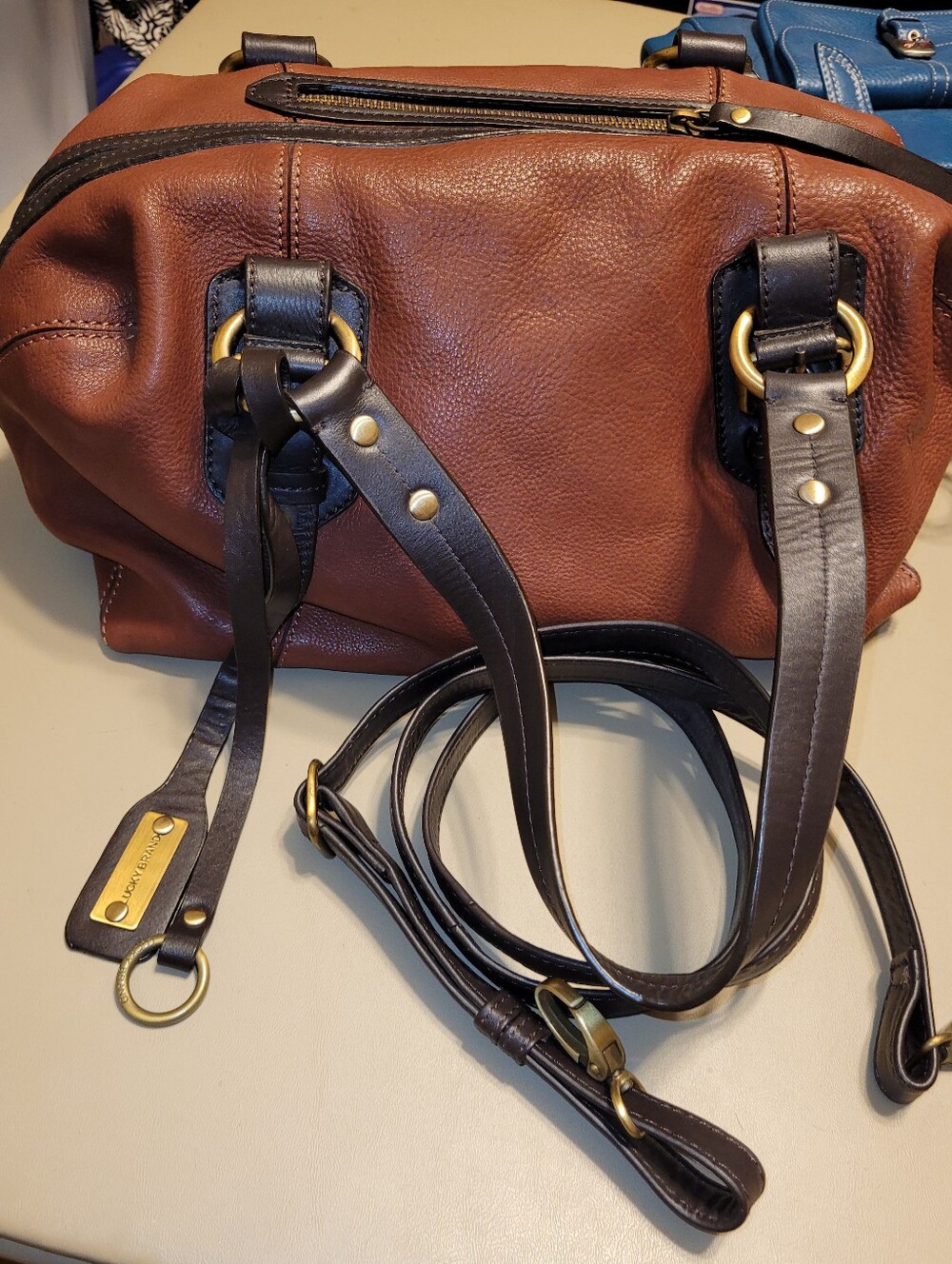 NWOT - Lucky Brand Leather Bag In Cognac & Brown.